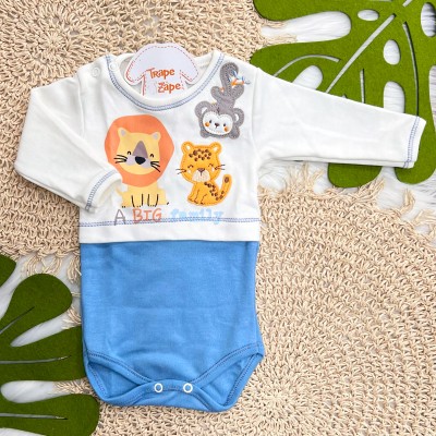 Kit 3 Peças - Bodys Manga Longa Wild Boy - Off White e Azul Jeans, Off White e Mostarda